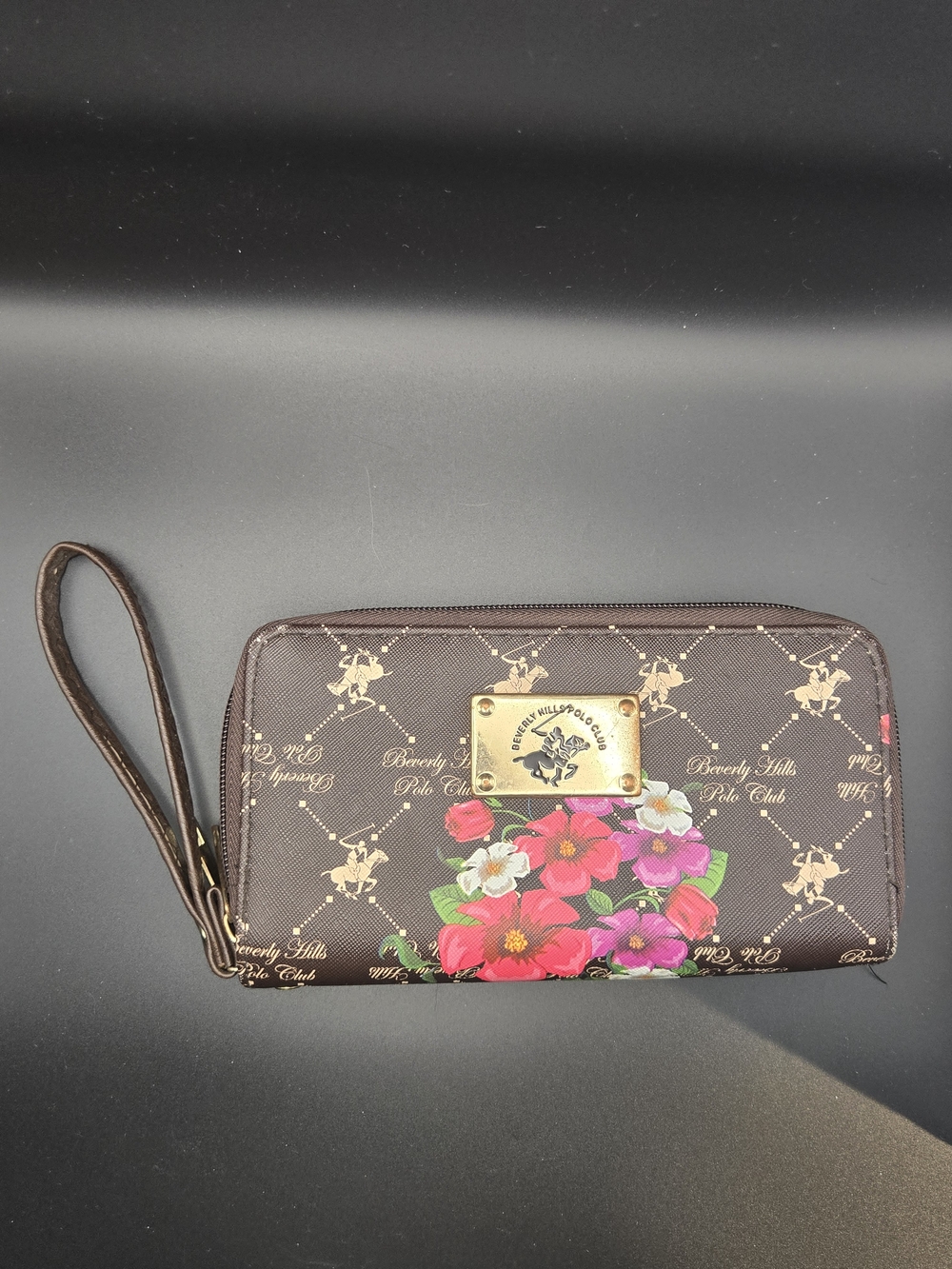 Beverly Hills Polo Club Brown Floral Wristlet Clutch